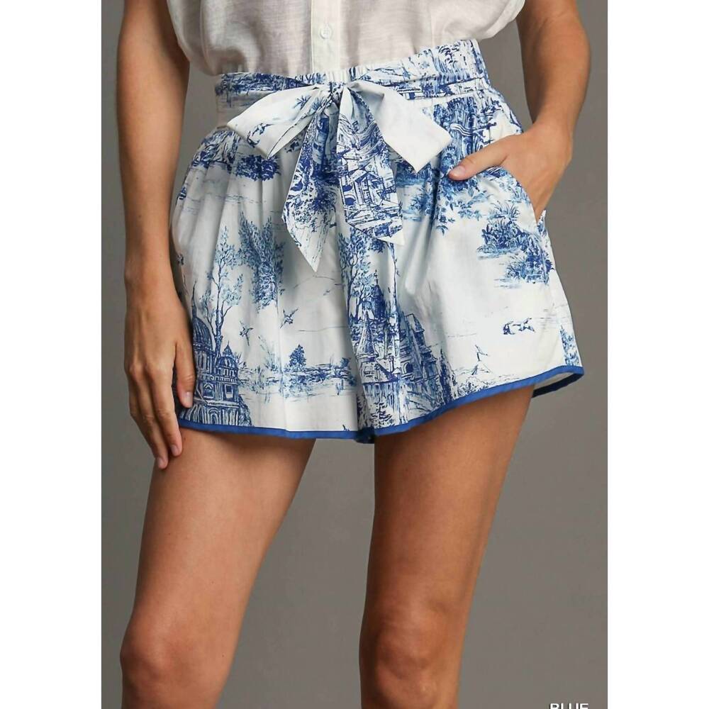 NEW STYLE U charlotte landscape print shorts in blue